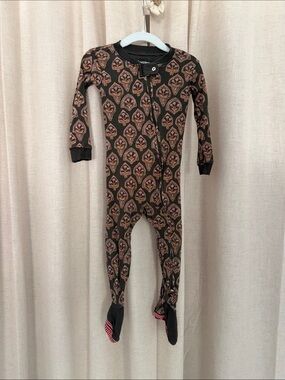 Burt's Bees Baby Footed One-Piece Brown with Pink Pattern 18mo Organic Cotton